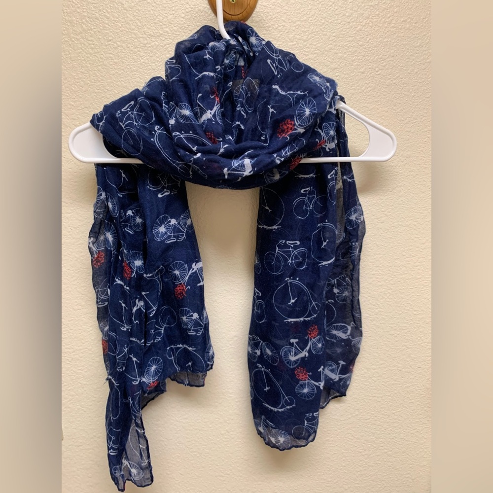 Navy blue scarf with bicycle detail
